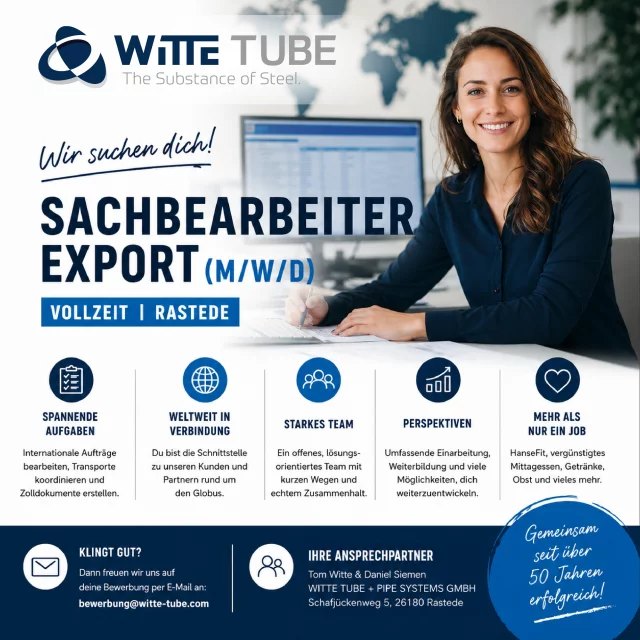 ? Verstärkung für unser Export-Team gesucht! Du kennst dich mit Export, Versand oder Außenwirtschaft aus und behältst a...
