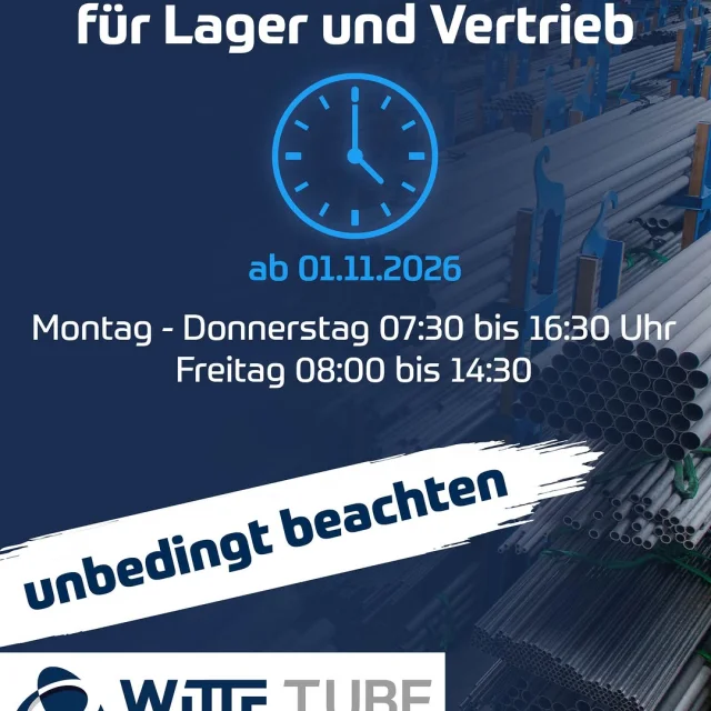 Ab dem 1.11.2026 erreichen Sie unser Büro und unser Lager wie folgt: Montag bis Donnerstag 07:30 bis 16:30 Uhr Freitag 0...
